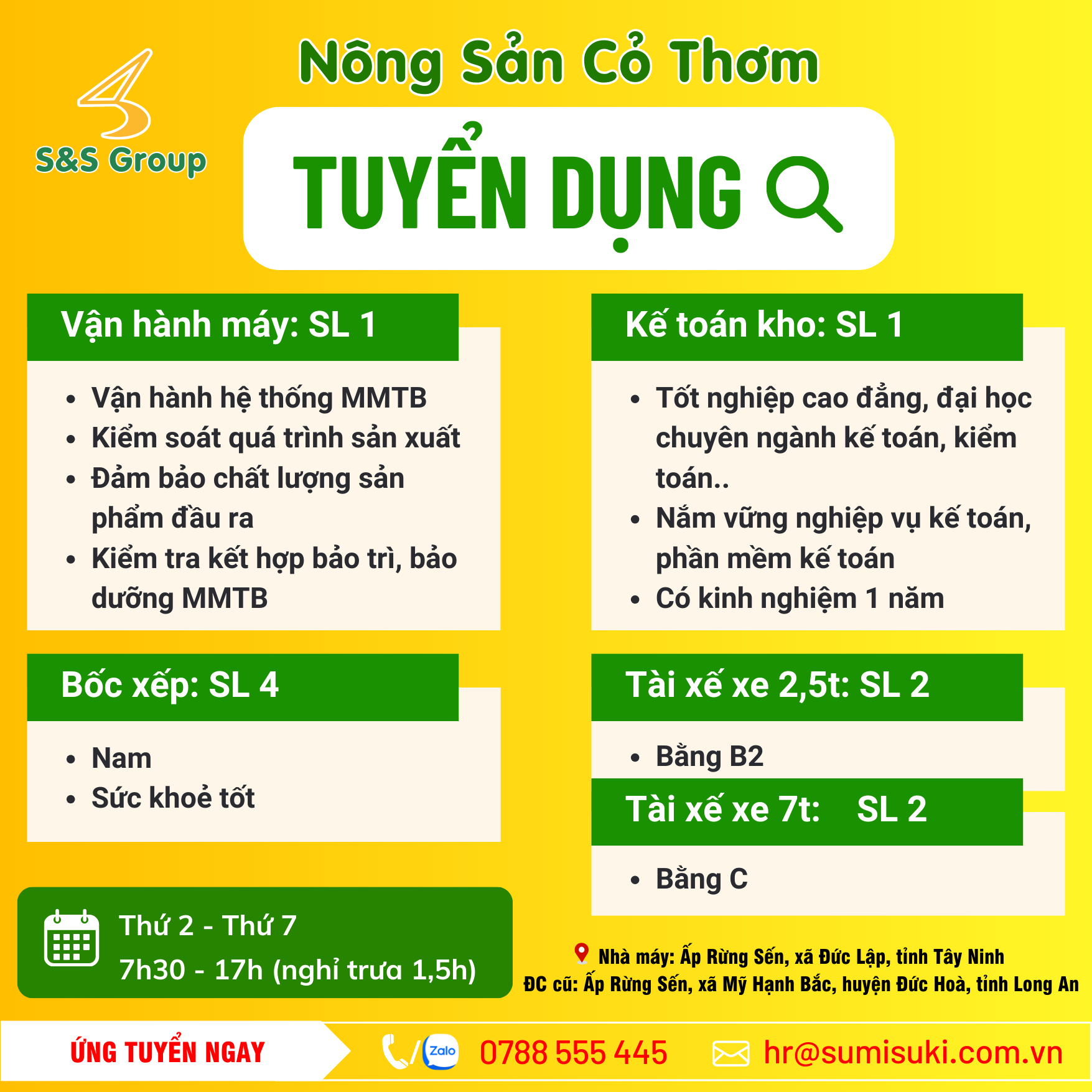 Nhà máy NÔNG SẢN CỎ THƠM tuyển dụng 03/2026